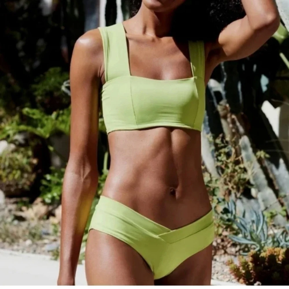 L*SPACE Ribbed Pratt Bikini Bottom In Mojito